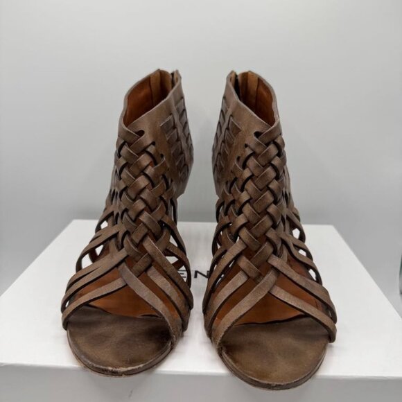 Givenchy Brown Woven Strappy Open Toe Heels Sandals Shoes Authentic - Picture 2 of 6